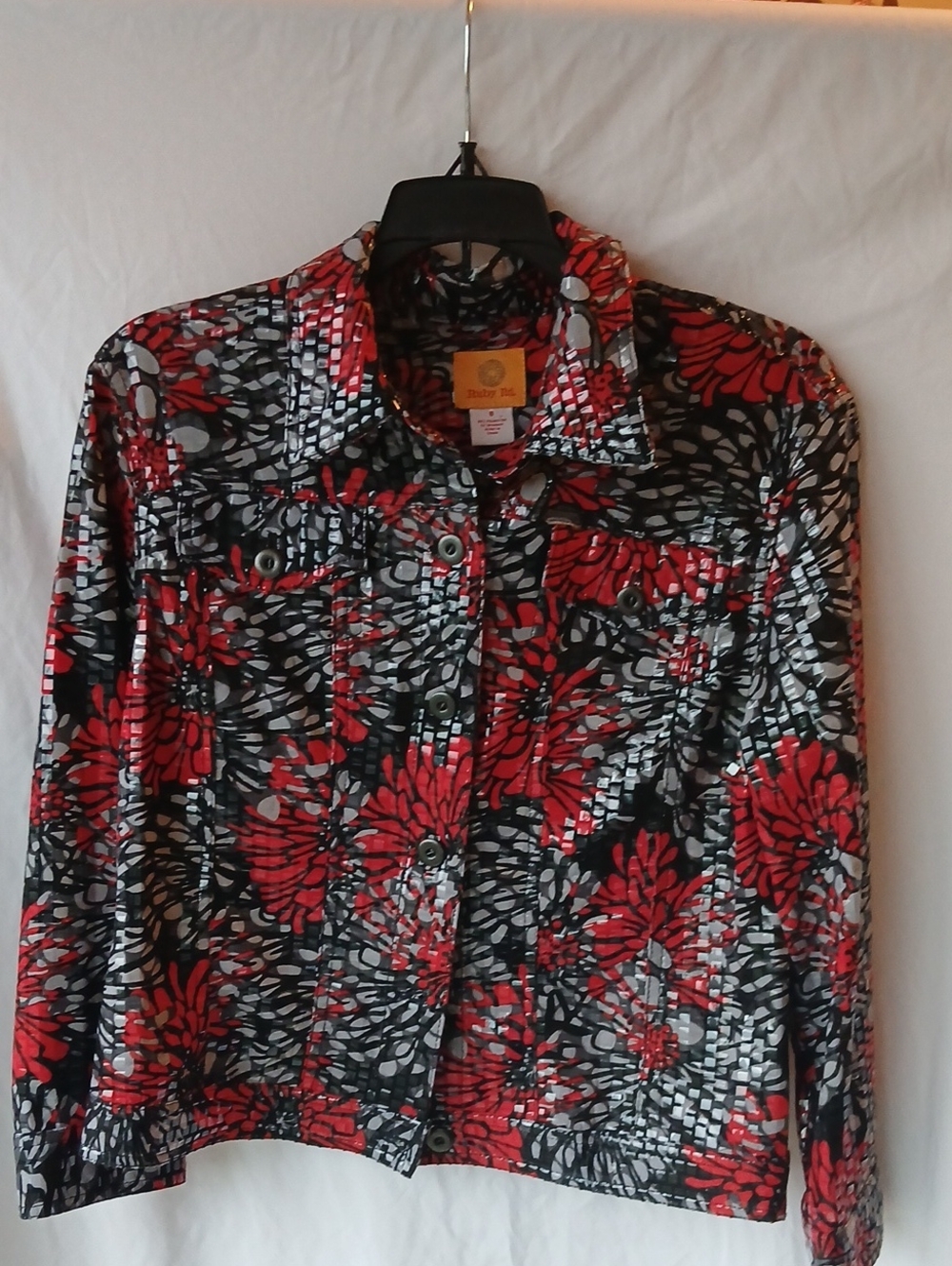 Ruby Rd. Red Black and White Floral Button-Down Shirt